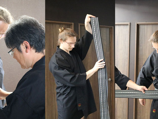 ご自身でも袴がはけるよう、着付けも指導します。_刀心大阪