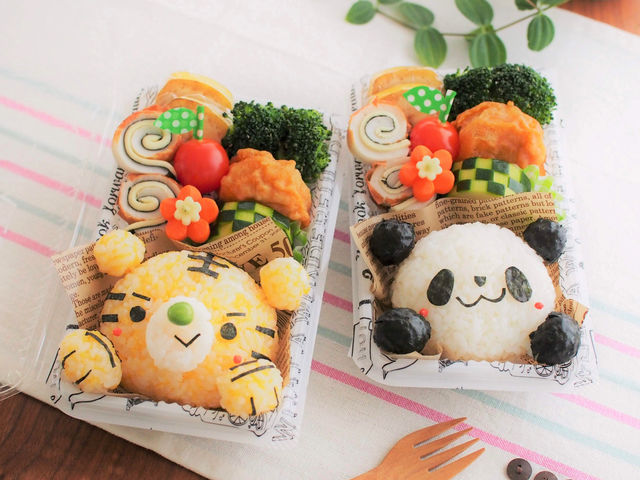 トラとパンダのそぼろおにぎり弁当_お弁当教室ラ*シード