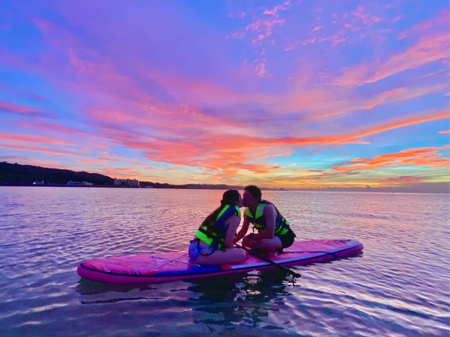 カップル様に大人気の“sunset sup”
夕陽が沈む時間に最高の時間を演出いたします_Anjel club okinawa