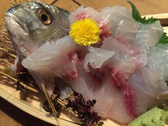 シロダイのお造り。これも素晴らしい!身の締まりとか。夏の魚とは思えません_囲炉茶屋