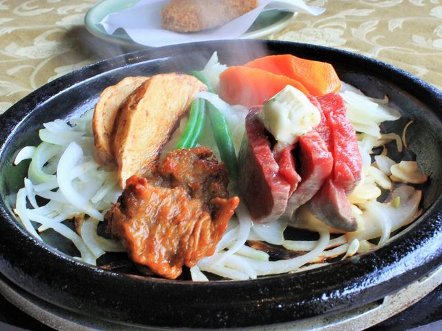 和牛唐揚げと和牛焼肉、お野菜色々_三田屋本店 やすらぎの郷