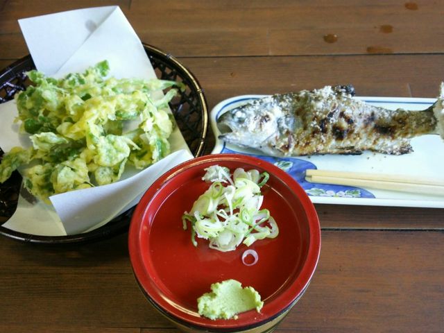 岩魚の塩焼き クレソンの天ぷら_吾妻庵