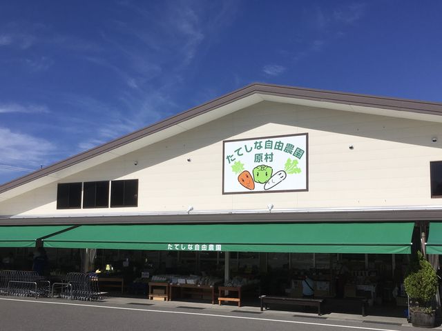 存在感ある看板が青空に映える_たてしな自由農園 原村店