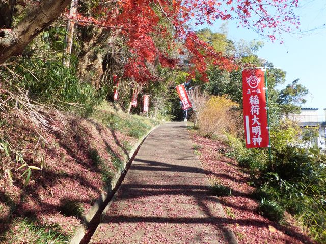 背後の丘に稲荷大明神があり、境内から歩いて行けます。_湯神社
