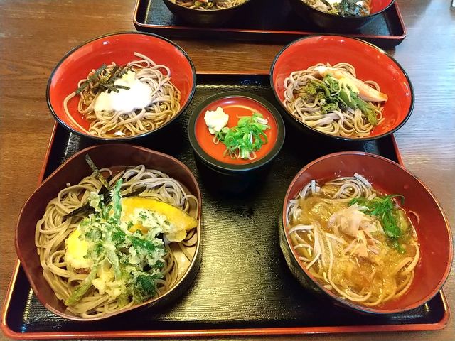 おろし、天そば、山かけ、山菜そばセット_そば処あおき