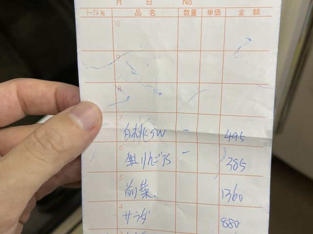 いただいたレシートです。
小鉢2つ1360円
刺身3点1280円
なかなかいい商売してますね。_一心堂 町田本店