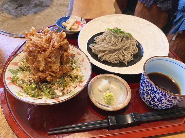 十割蕎麦と桜海老かき揚げ丼_そば処明日葉