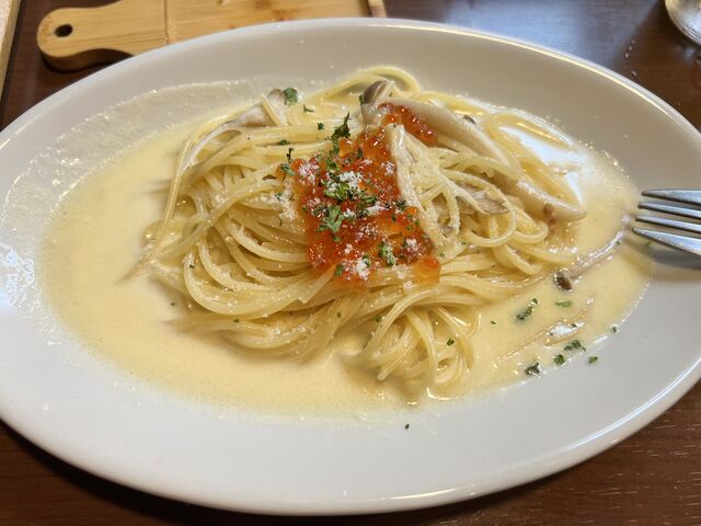 ウニとイクラのクリームパスタにキノコも。ウニは?_Dining & Bar Bel Cantoベルカント 富山駅前