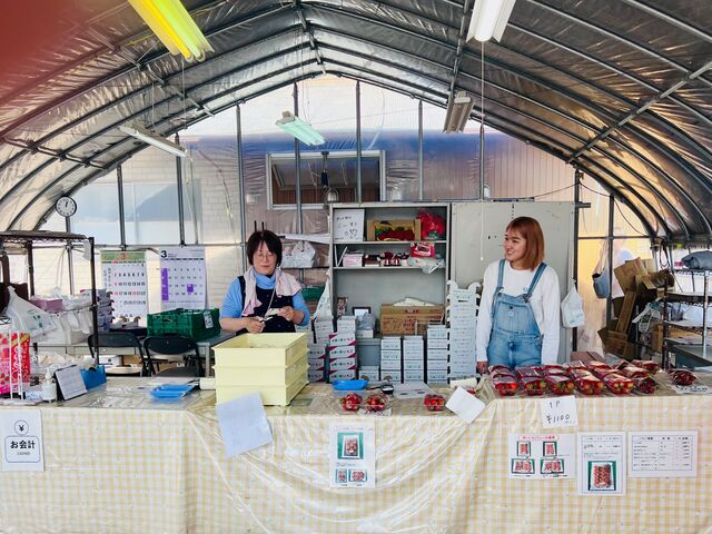 受け付け&売店で帰りはお土産にいちご大福、いちごパック、ジャムが購入できます。_近藤いちご園