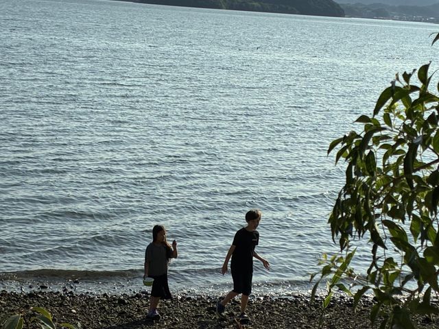 子ども達が海岸で生き物を放してあげている_T-flow.Water Sports Shop