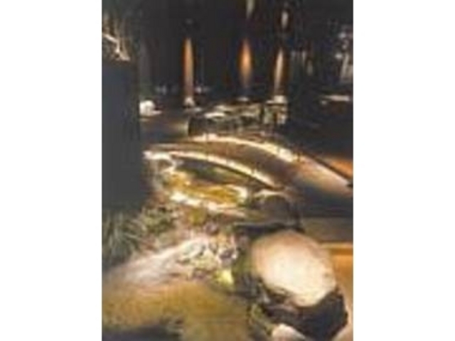店内を流れる川には岩の間を川魚が泳ぐ_川のほとりで
