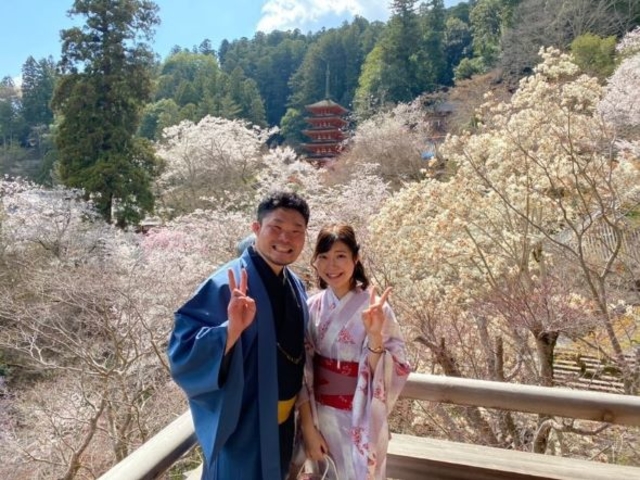 五重塔を背景に!!
着物デートは奈良長谷寺へ_奈良長谷寺きものレンタル