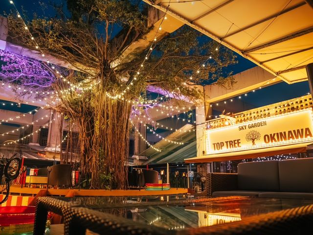 国際通りのど真ん!開放感抜群なスカイバーの中央には大きなカジュマルシンボルツリー♪_TOPTREE OKINAWA