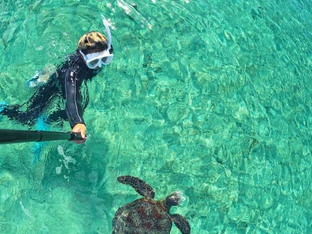 手を伸ばせばウミガメに触れそう・・・!大接近が可能です!_初心者専門宮古島シュノーケリングツアー