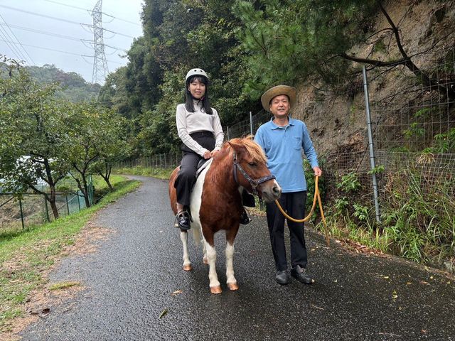 ポニーと散歩(西神社お参り)_ささえたまご農園 -ポニー・ヤギ・ニワトリとふれあえる山のたまご屋さんのスイーツ店-