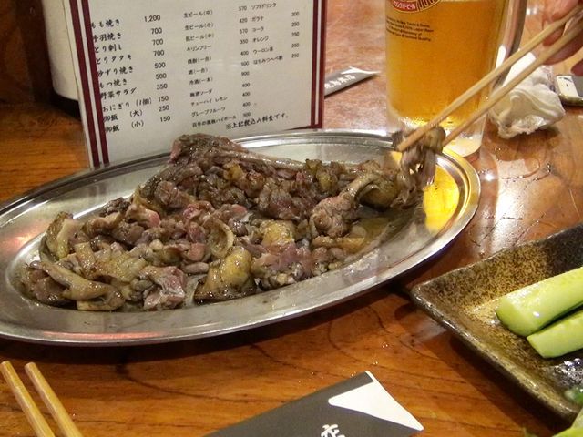 もも焼き。ほぐしてもらいました。_元祖焼鳥丸万本店