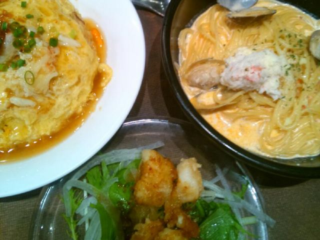 『ランチのセット』。スープスパゲッテイがついています。_かにチャーハンの店 イオン・レイクタウン店