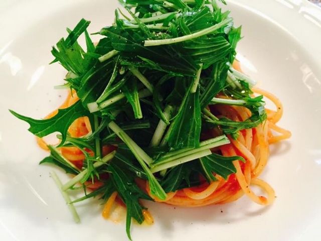 水菜の乗ったパスタ_アル・カミーノ
