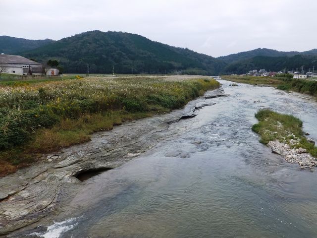 大山田地域での服部川:特徴的な河床_上野地区