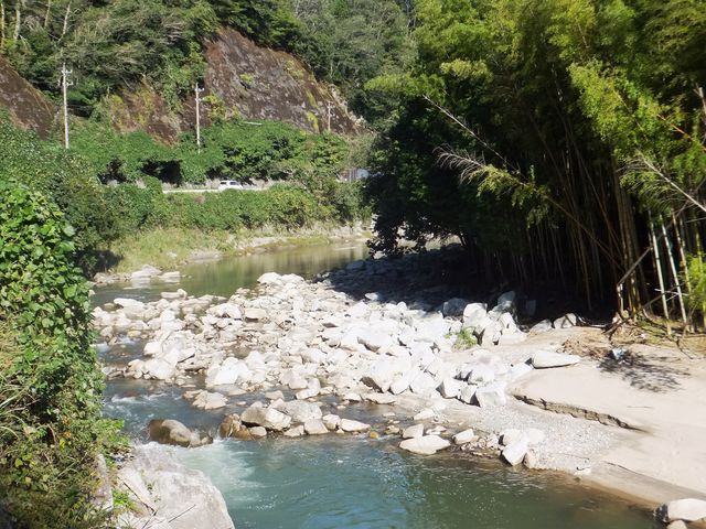 上野・荒木地区手前の服部川:やはり河床が岩盤_上野地区