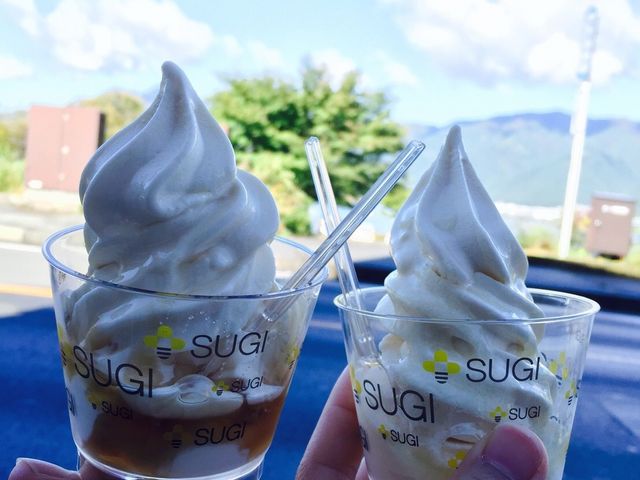 自然の中で食べるアイスは余計おいしい!_杉養蜂園 富士河口湖店