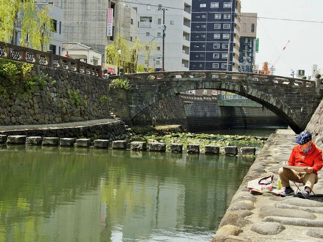 眼鏡橋の下流 袋橋_眼鏡橋