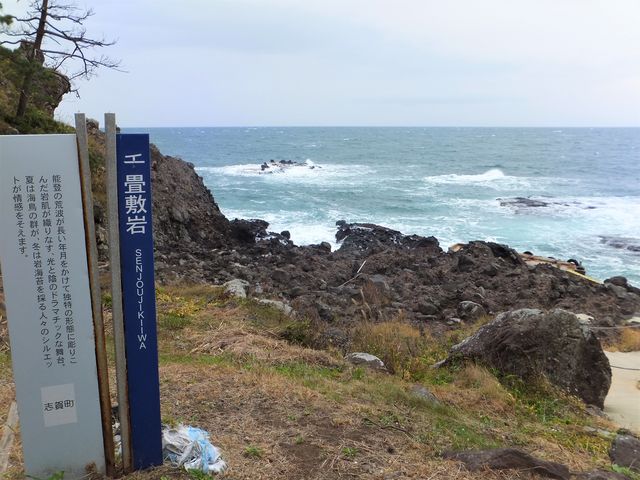 潮位が低ければ、遊覧船乗り場から千畳敷岩に歩いて行けます。_千畳敷岩