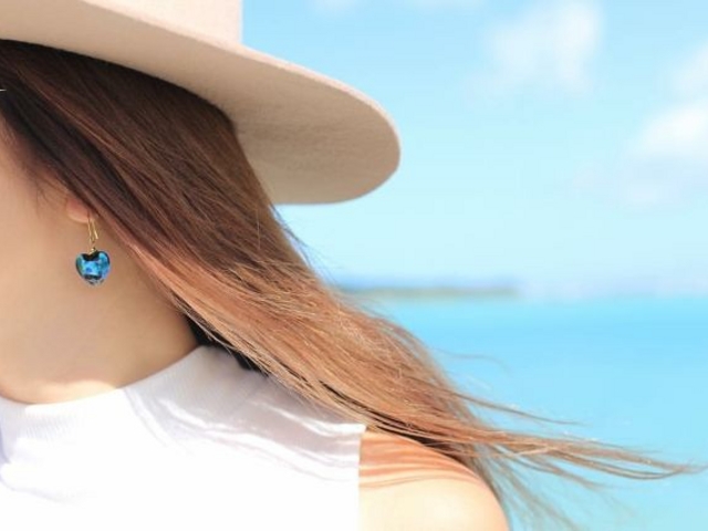ハート形のホタルガラスのピアス♪_Okinawan Resort Ti-da Beach