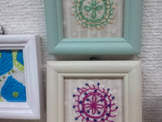刺繍体験でミニ額作り_アトリエS造形教室