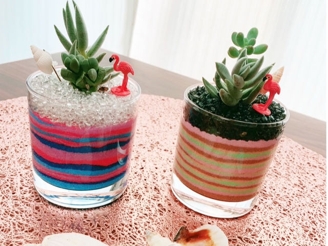 カラーサンドアート体験 多肉寄せ植えもできます_Greenlife Yoshimura