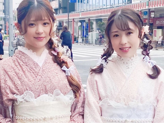 レース着物コーデ、ヘアスタイルもかわいい_桜花和服 sakura wafuku 浅草着物レンタル