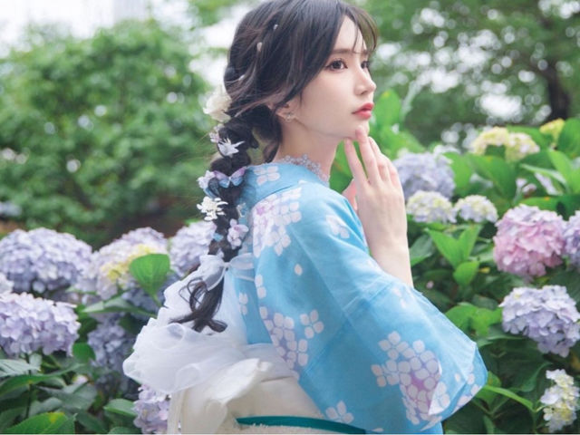 爽やかな和服コーデ_桜花和服 sakura wafuku 浅草着物レンタル