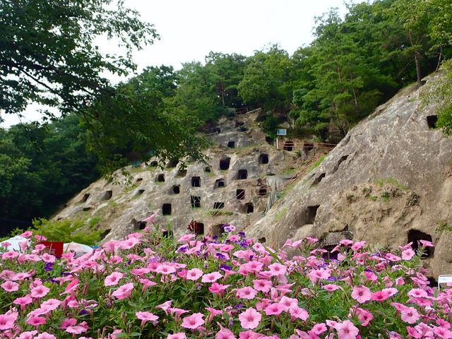 花壇越しの百穴_吉見百穴