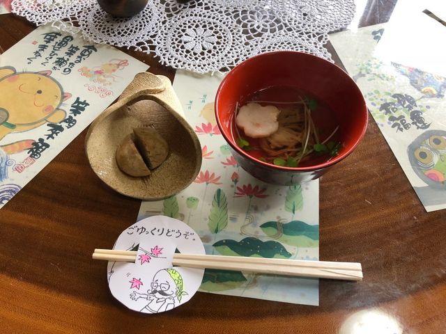 そば処さかい3(そば懐石セットの揚げそばがきとお吸い物)_そば処さかい