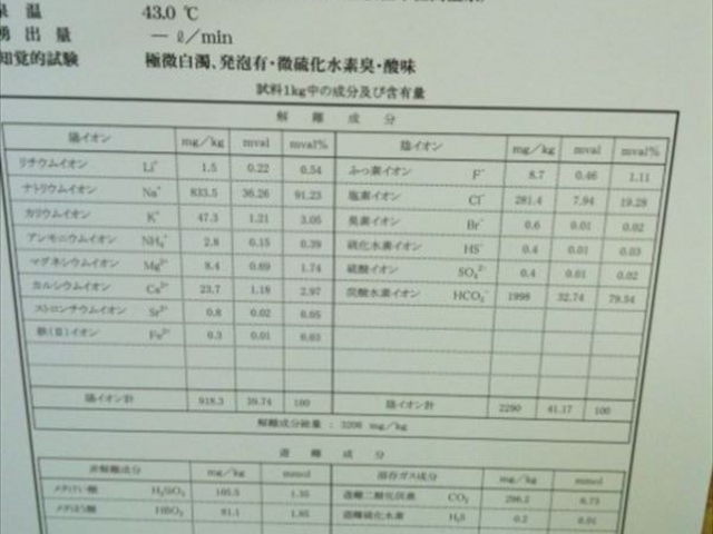 温泉成分表_宝田温泉 宝の湯