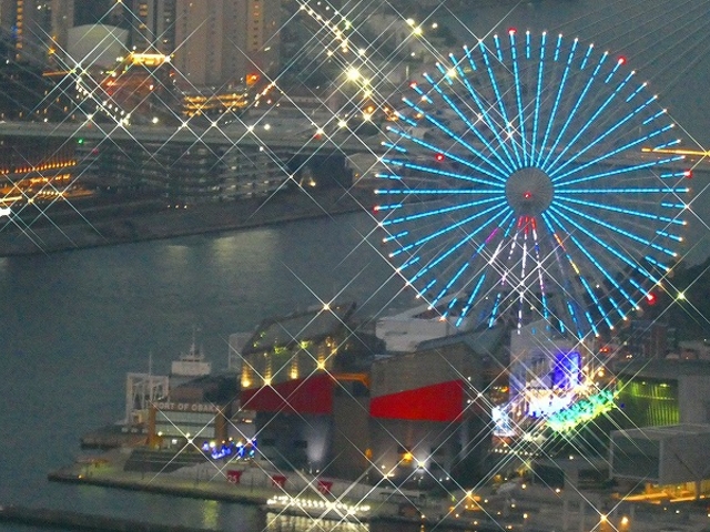 大阪市・南港 さきしま COSMO TOWER 展望台 海遊館の大観覧車とUSJ_さきしまコスモタワー展望台