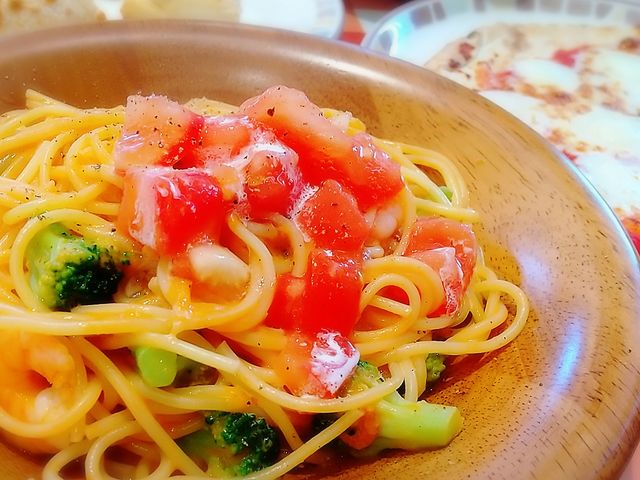 エビとブロッコリーのオーロラソースパスタ_サイゼリヤ足立伊興店