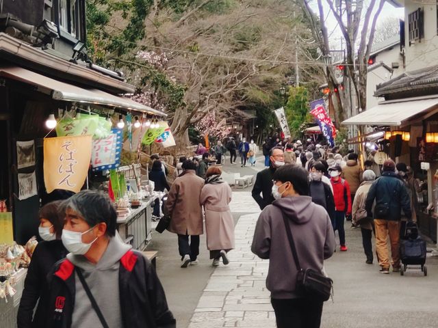 初春の深大寺参道。蕎麦屋、団子屋、まんじゅう屋_深大寺