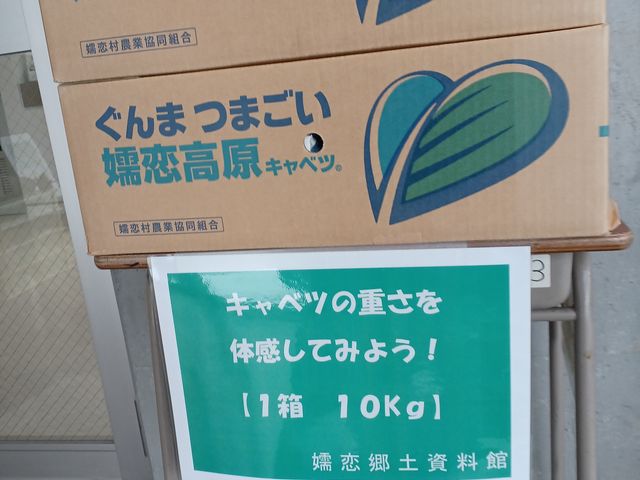 嬬恋キャベツの重さ 体験コーナー。 やはり10キロの箱は重いですね_嬬恋郷土資料館