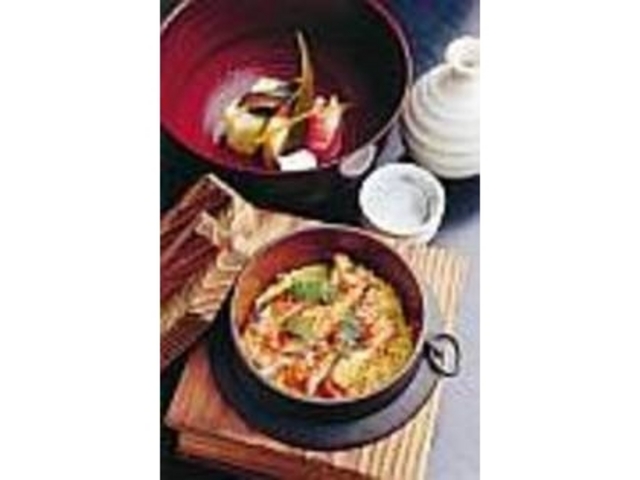 地鶏釜飯1500円、漬物盛合せ1000円_麩屋町三条