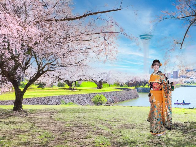 五稜郭公園で記念撮影_函館和洋モダン貸衣裳館