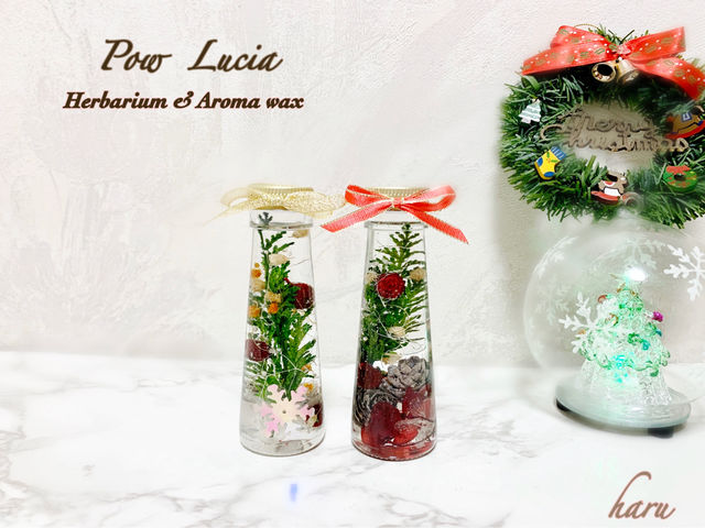 クリスマスツリー風にアレンジしたハーバリウムは玄関に飾って☆_Pow Lucia Herbarium&Aromawax