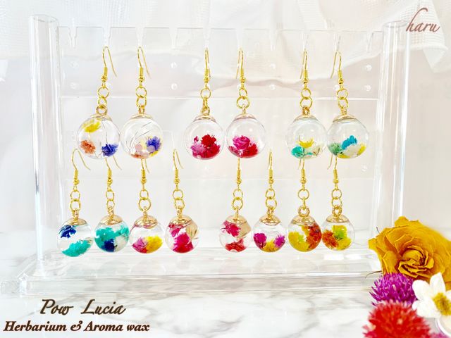 耳元で揺れるハーバリウムピアス☆_Pow Lucia Herbarium&Aromawax