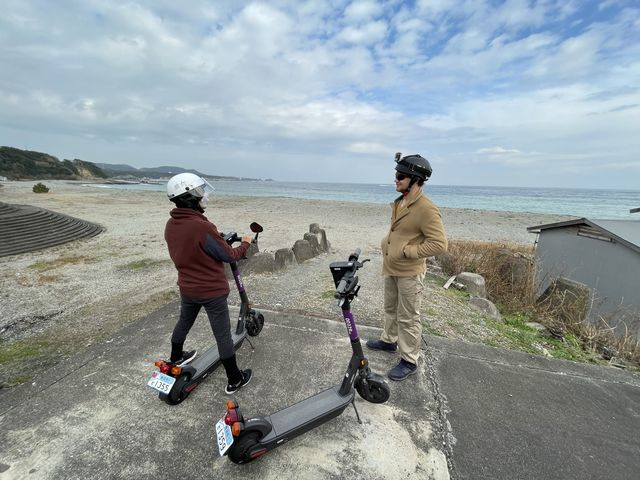日の出、月の出がきれいな浜 白浜へGO!_電動キックボードレンタル0032Ride(オウサツライド)