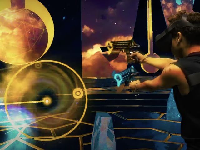 VR リズムシューティングゲームです。リズムに乗ってハイスコアを目指そう!_REDEE 北九州イノベーションセンター店