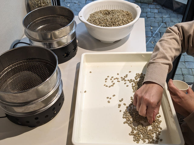 提供するコーヒー生豆は、当店スタッフがあらかじめ欠点豆を取り除いていますのでご案内ください_コーヒー焙煎体験 koto