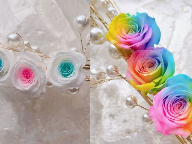 レインボーローズとパステル花材_Amitie