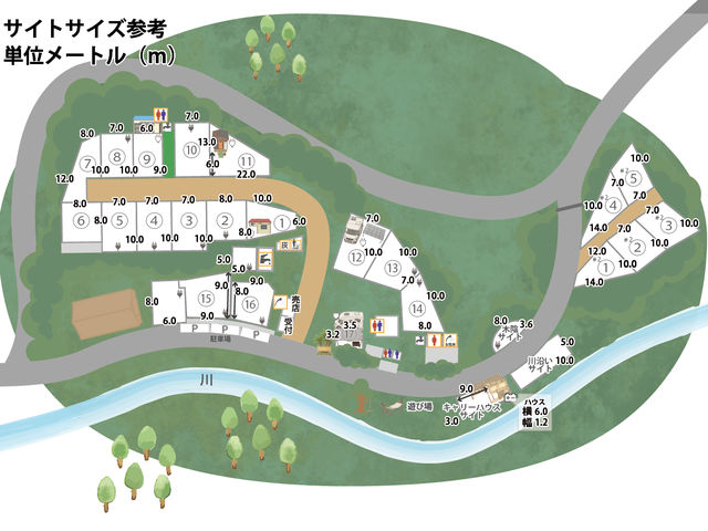 サイトサイズ参考_サンビレッジ金谷キャンプ場