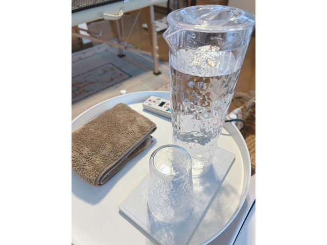 お店で作ったできたで水素水のご用意があります。汗などを拭くタオルもありますので、手ぶらでお越しいただけます◎_YOSAPARK エルマー 長泉店