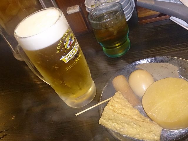 ふくやラーメン 大分駅前店 晩酌セットのおでんと生ビール_ふくやラーメン 大分駅前店